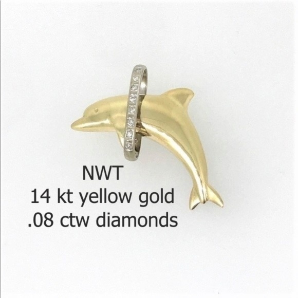 Jewelry - NWT 14 kt YG dolphin pendant with .08 ctw diamonds